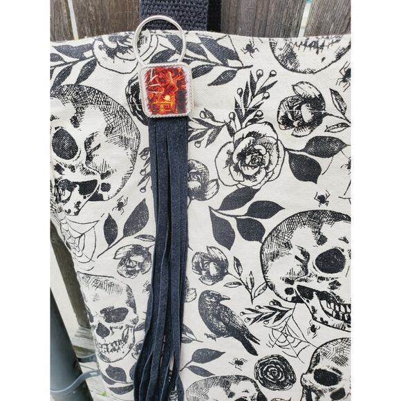 Handmade Halloween horror Leather Fringe purse bag charm keychain spooky vibes - Picture 2 of 4